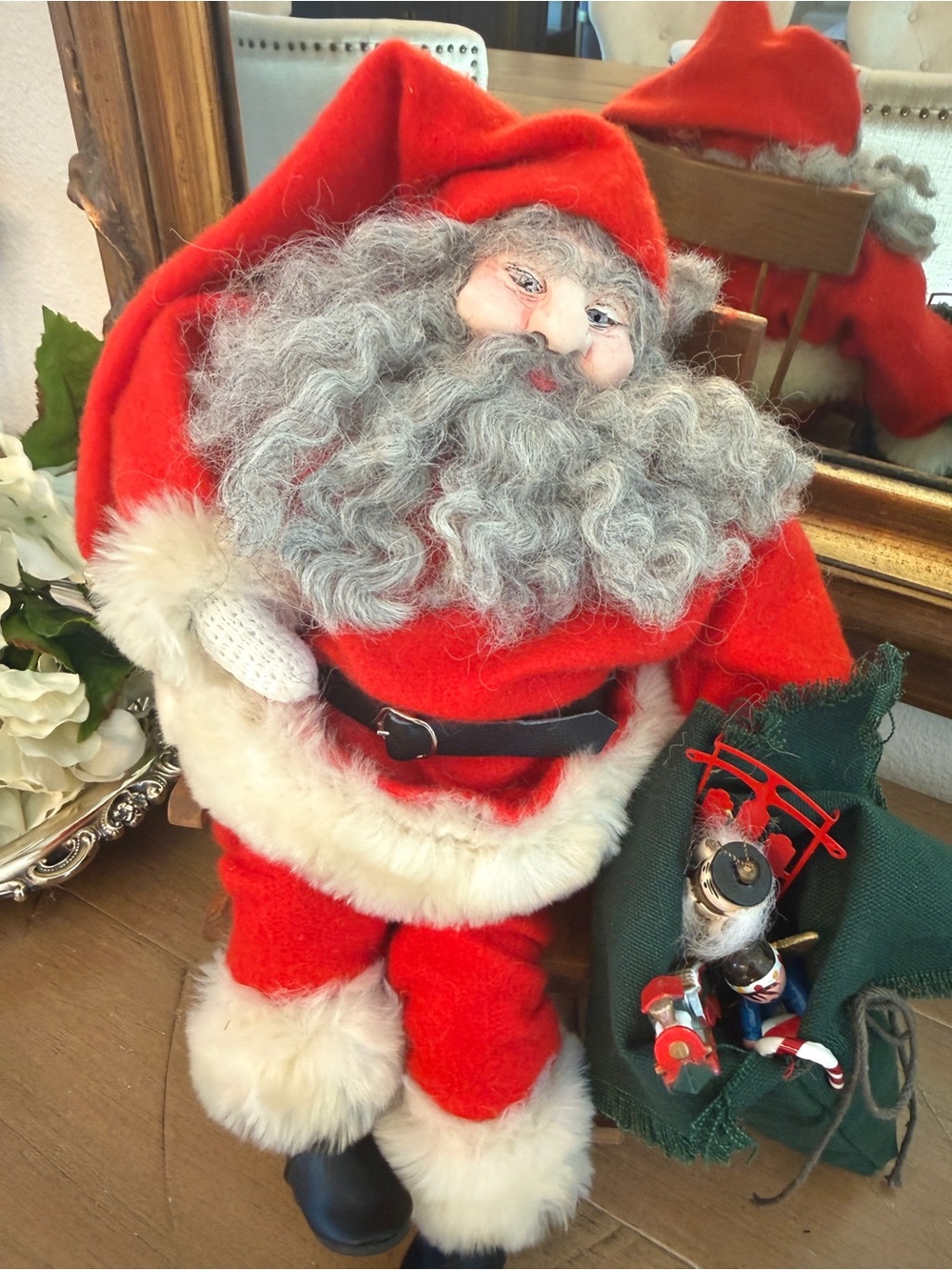 Handmade Santa Claus Folk Art Doll Artisan Christmas Toys Rocking Chair
